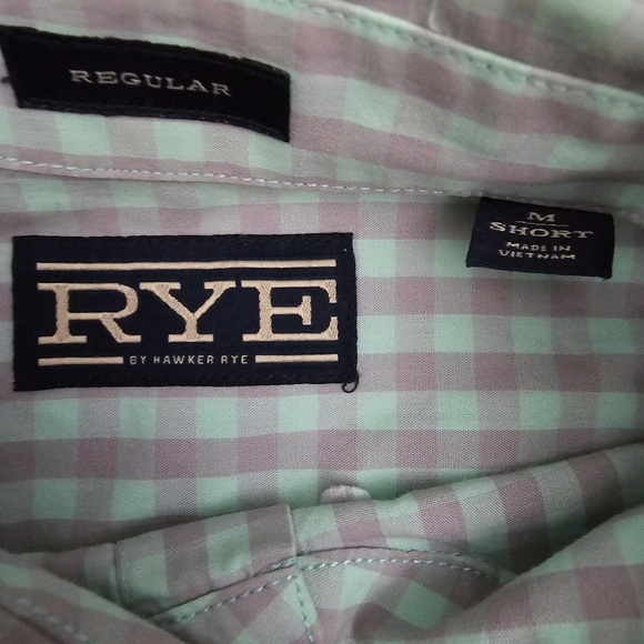 RYE By Hawker Rye Mens Medium Short Shirt Green Gray Plaid Button Down - Picture 7 of 8